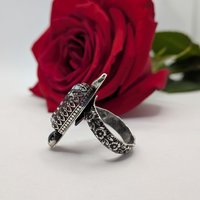 Gothic Coffin Moon Ring size 8