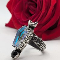 Gothic Coffin Moon Ring size 8