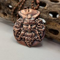 Copper Krampus/Green Man necklace