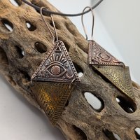 Copper and brass all seeing eye earrings