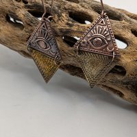 Copper and brass all seeing eye earrings