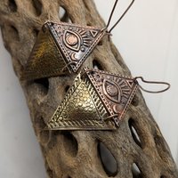Copper and brass all seeing eye earrings