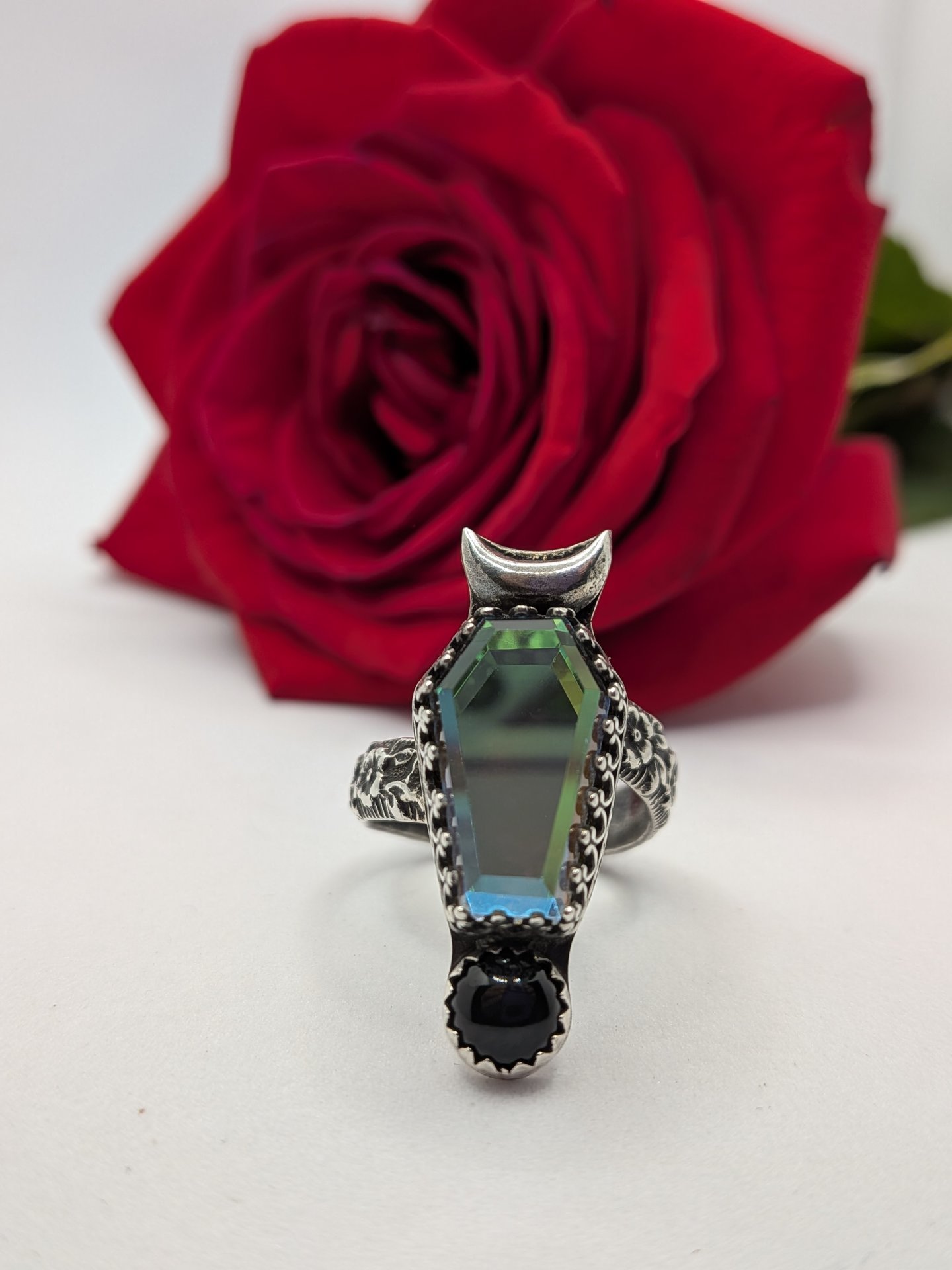 Gothic Coffin Moon Ring size 8