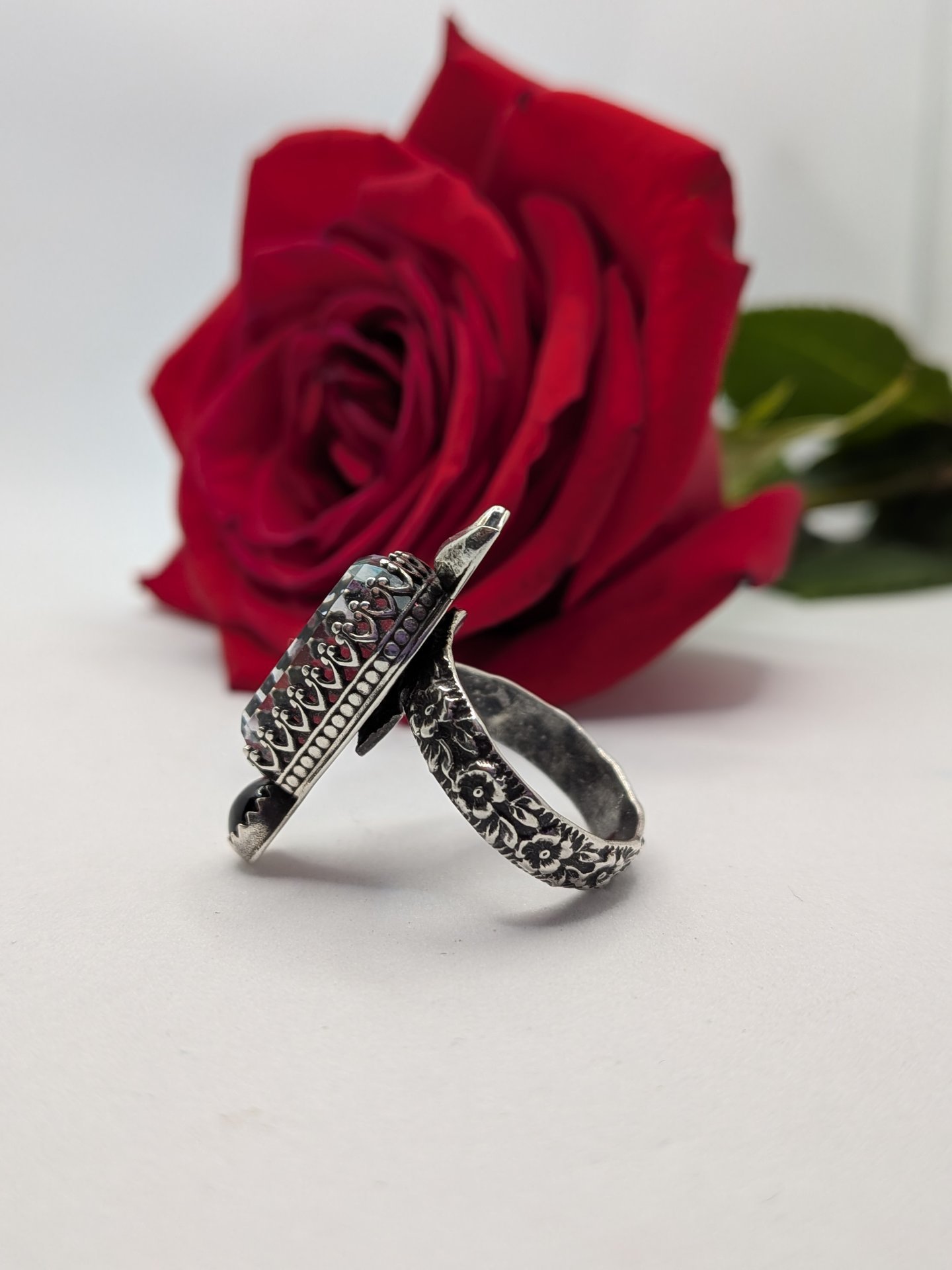 Gothic Coffin Moon Ring size 8