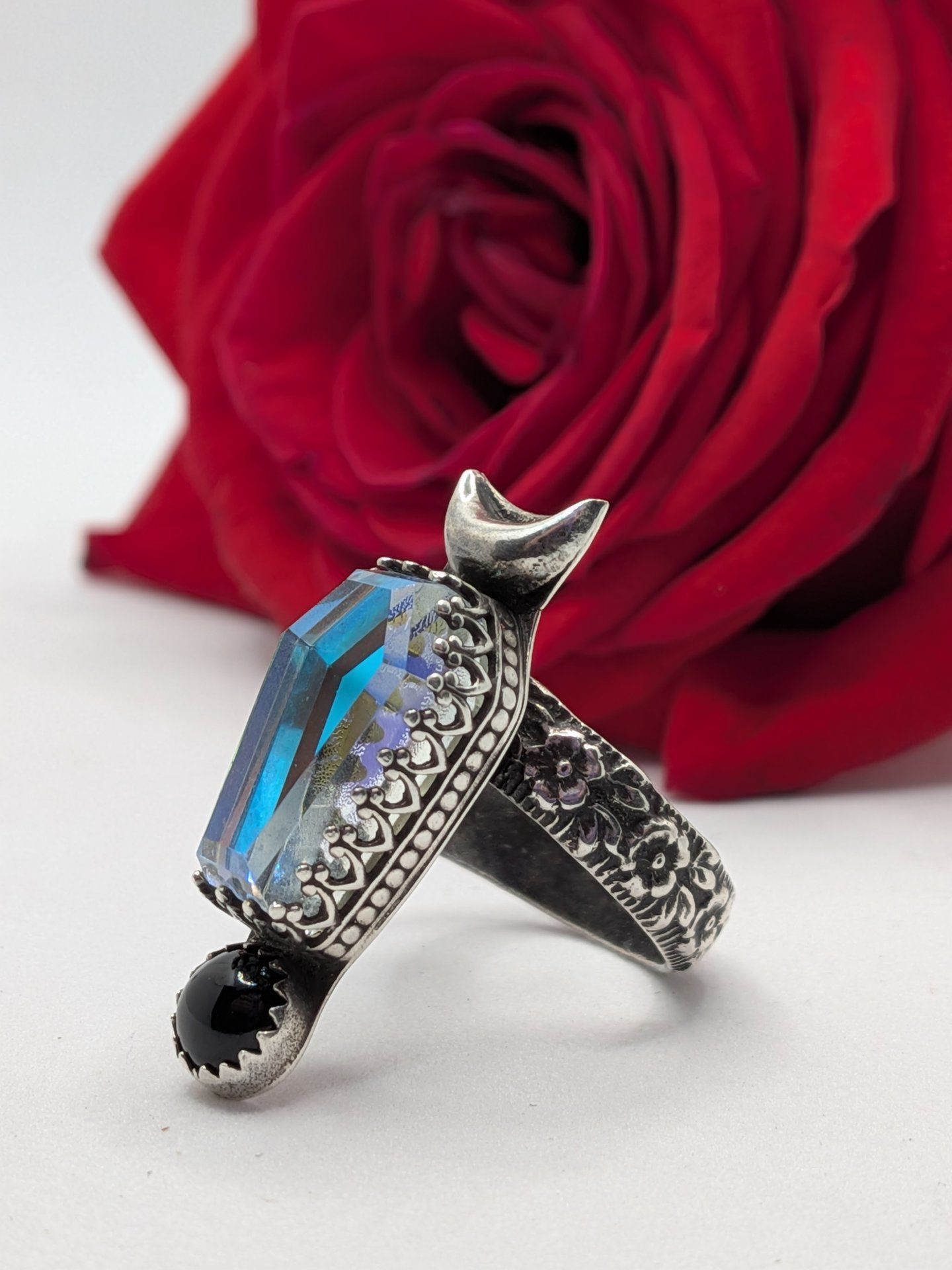 Gothic Coffin Moon Ring size 8