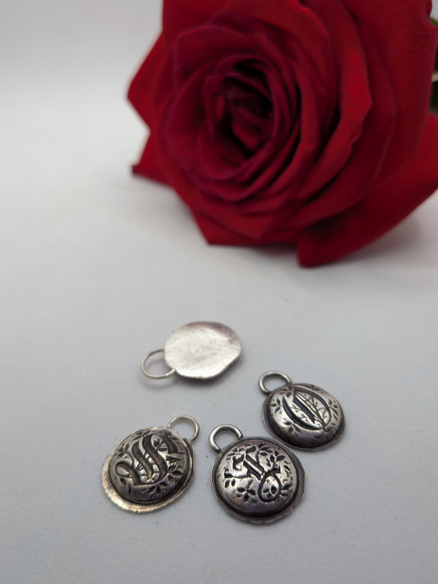 Fine silver old gothic monogram letter pendant