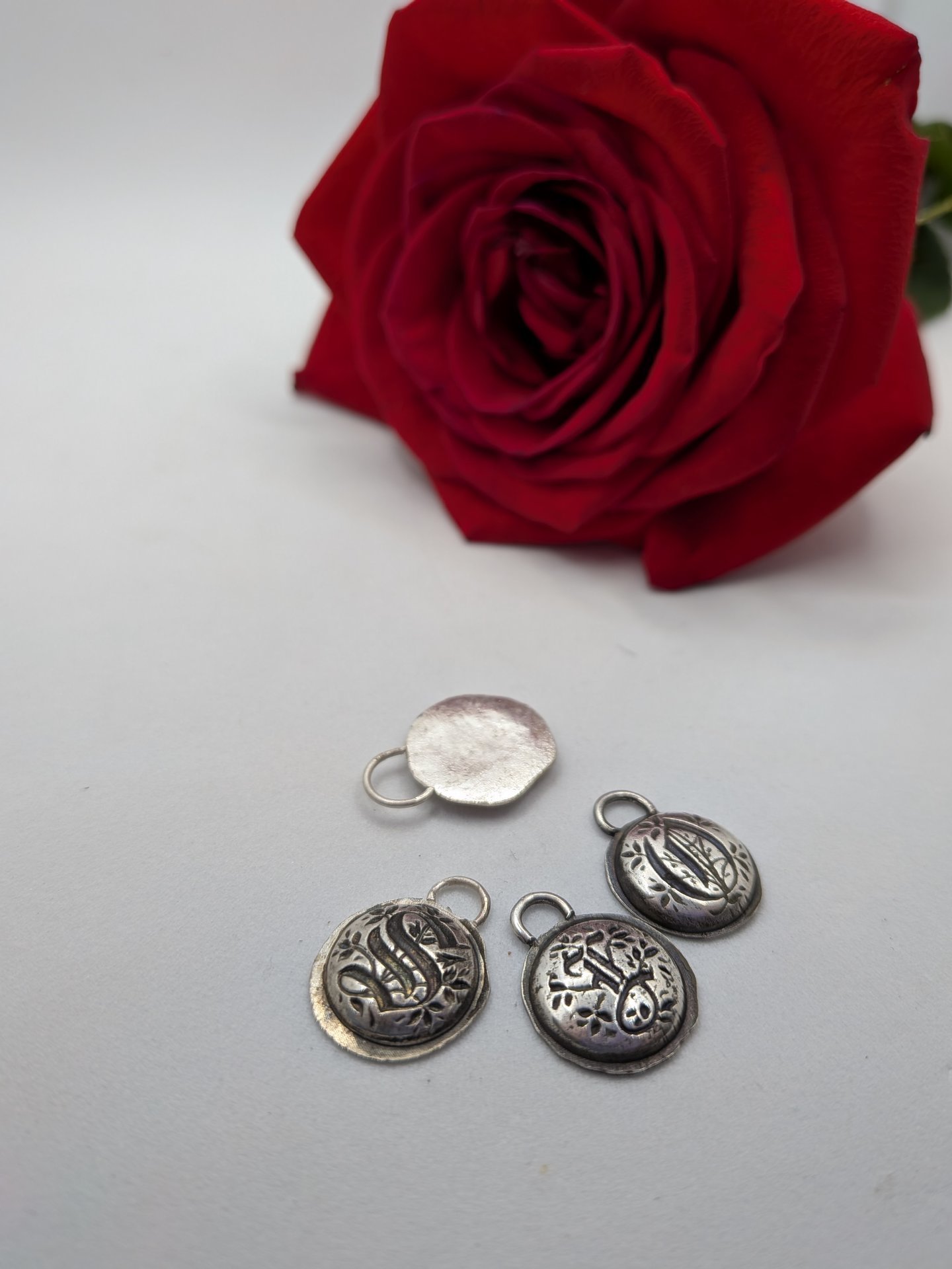 Fine silver old gothic monogram letter pendant