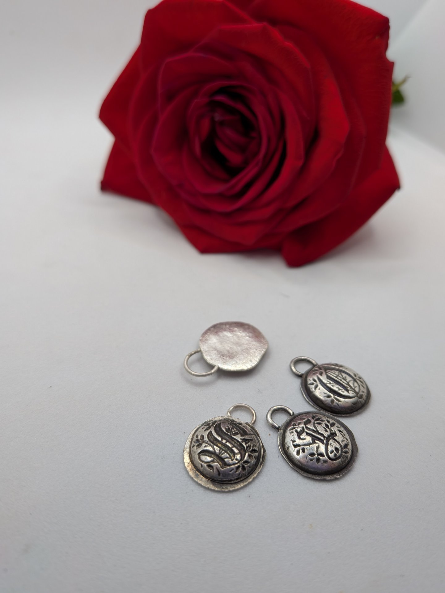 Fine silver old gothic monogram letter pendant