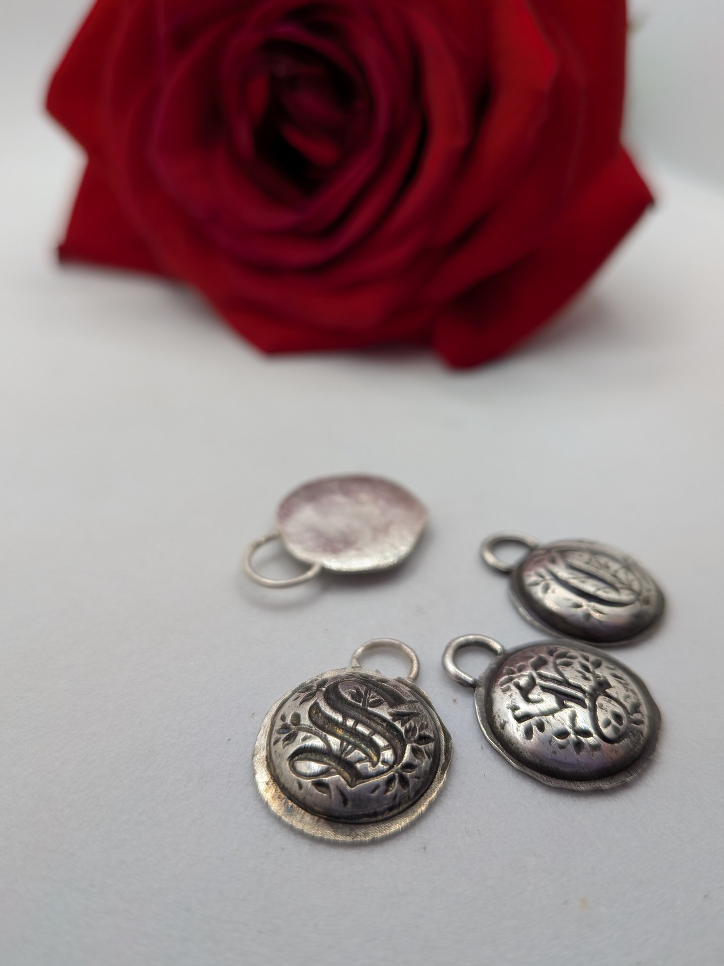 Fine silver old gothic monogram letter pendant