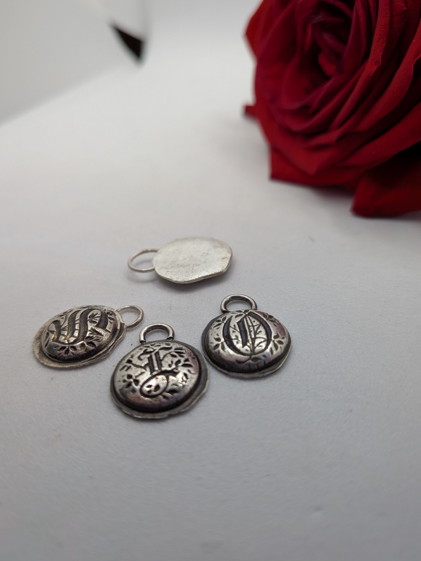 Fine silver old gothic monogram letter pendant