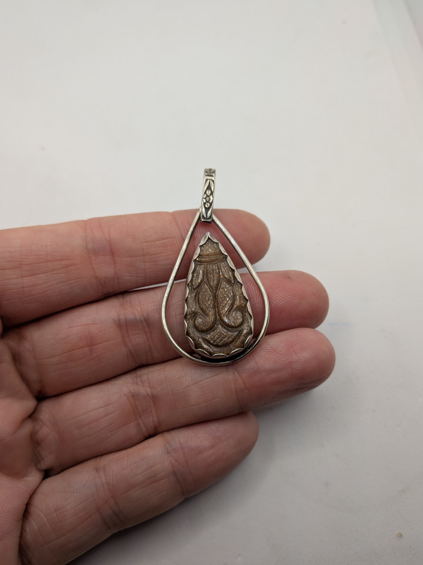 Carved Peach Sunstone Pendant 