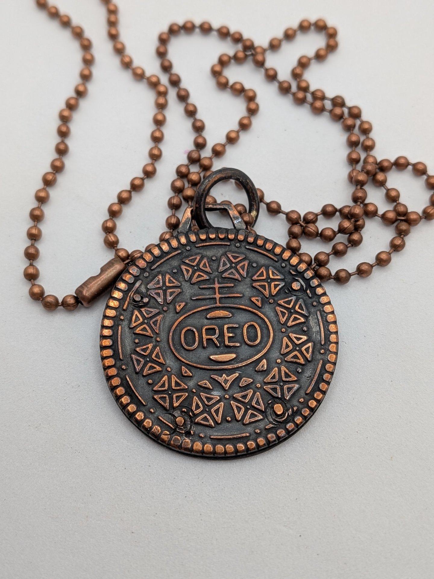 Copper cookie pendant and chain