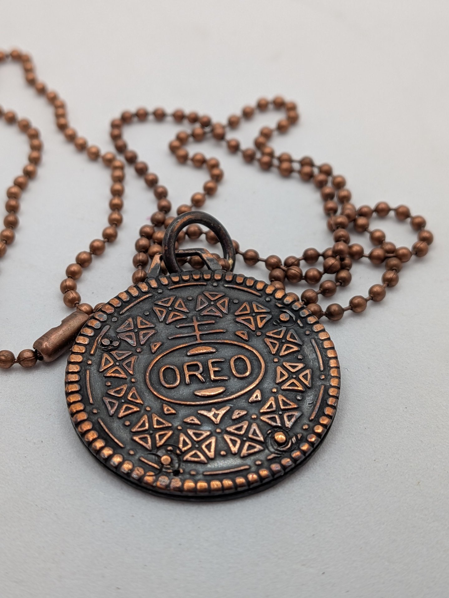 Copper cookie pendant and chain