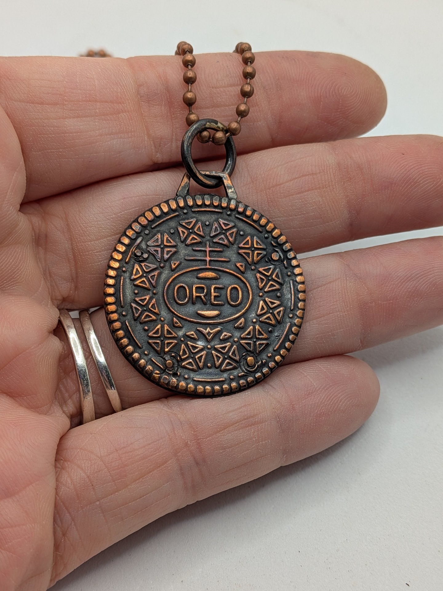 Copper cookie pendant and chain