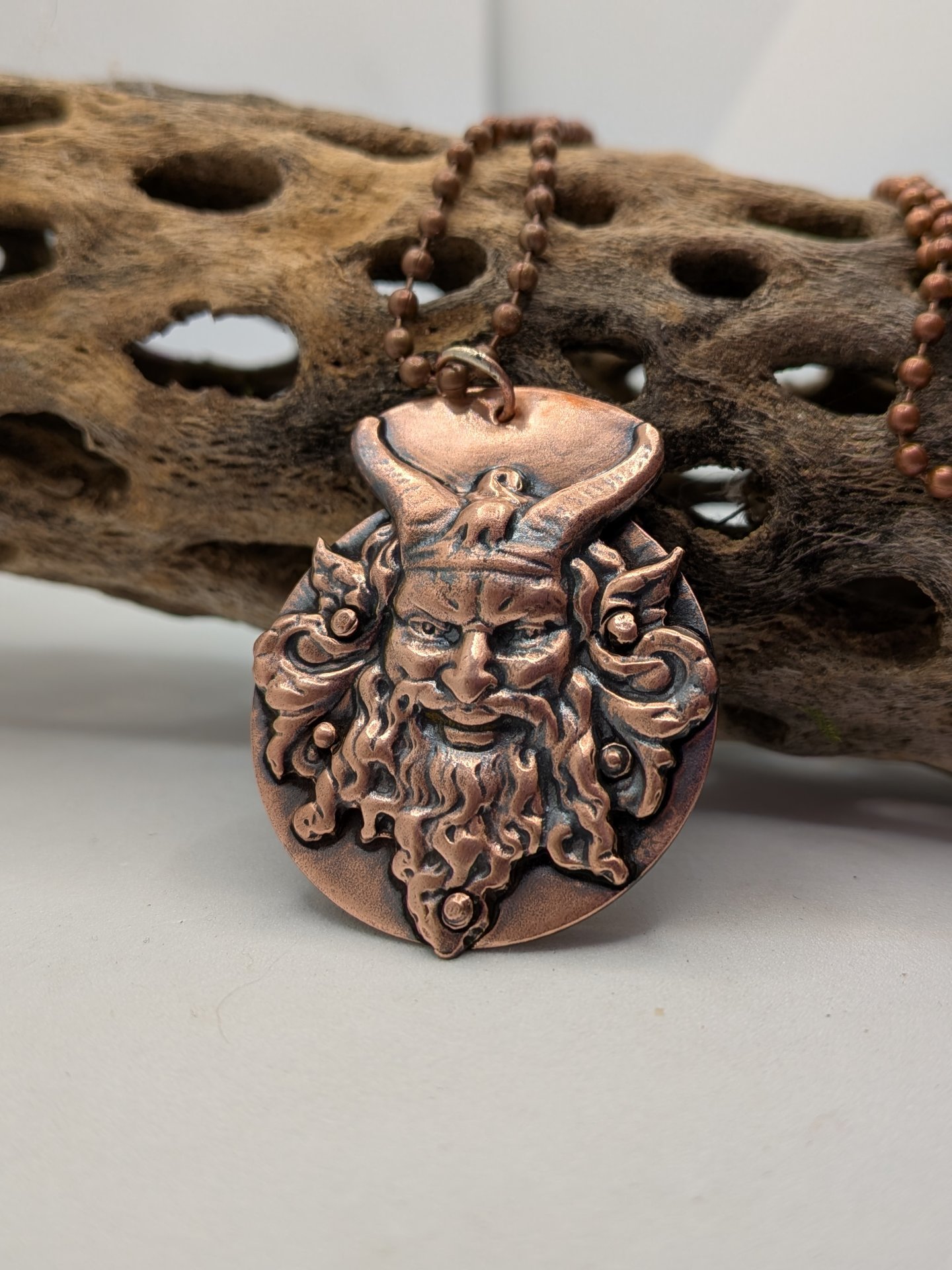 Copper Krampus/Green Man necklace