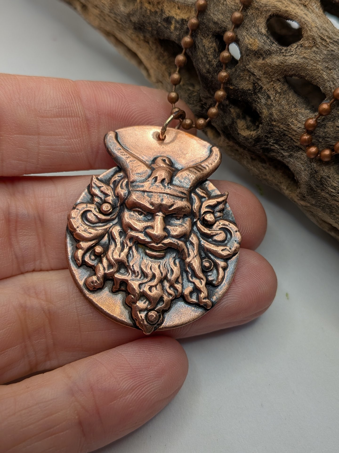 Copper Krampus/Green Man necklace