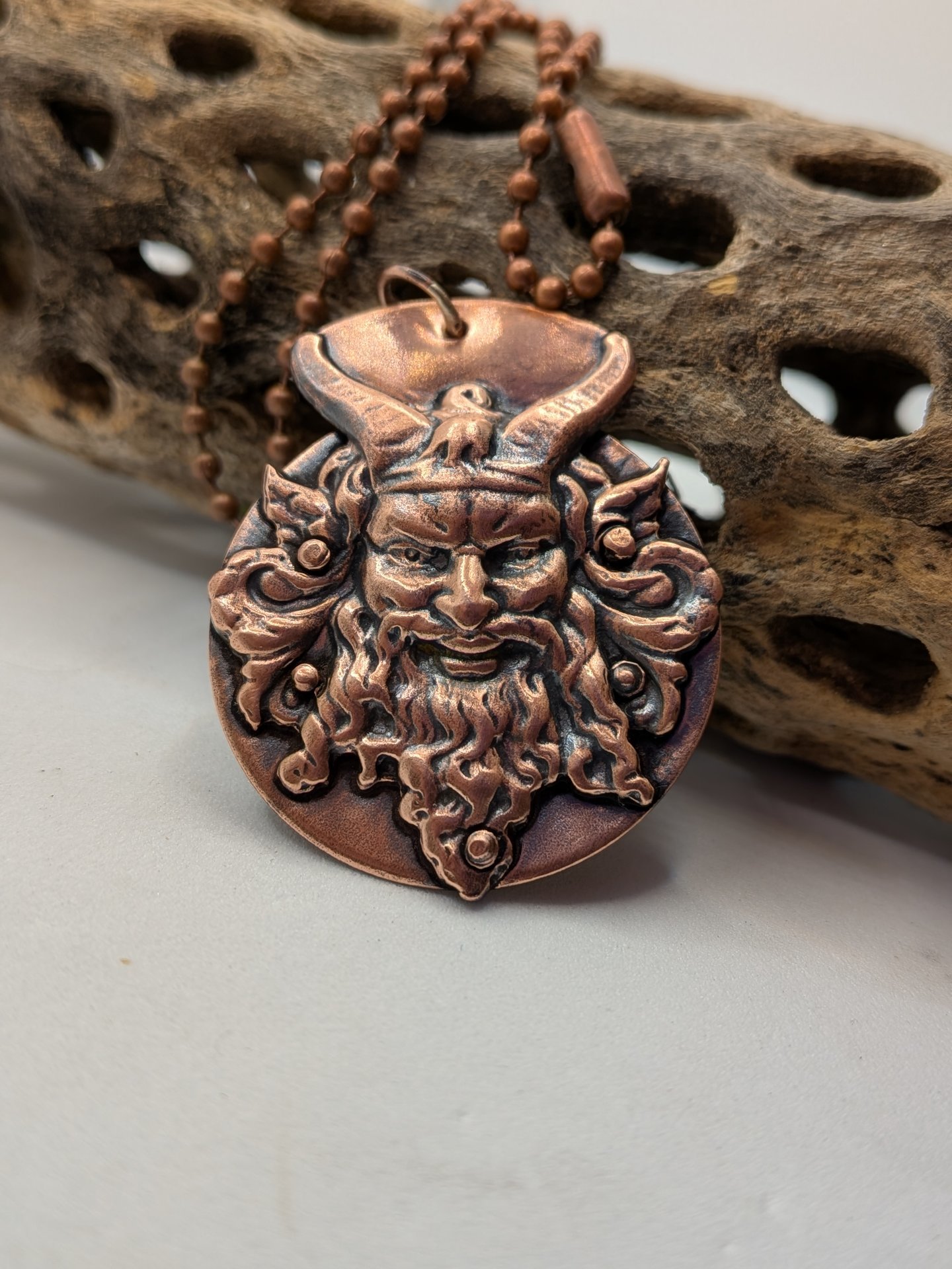 Copper Krampus/Green Man necklace
