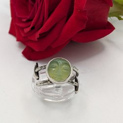 Prehnite Moon Face ring size 8