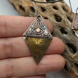Copper and brass all seeing eye earrings